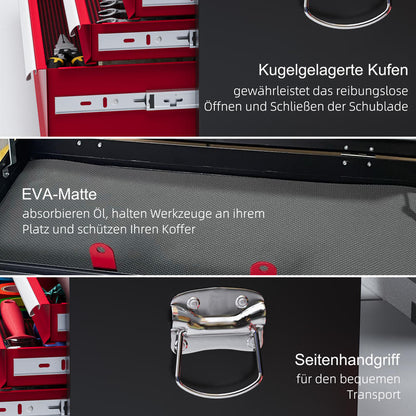 Opbergkist Gereedschapskist Toolbox Werkplaatskist Ladesysteem – Variant B20-107V00MX – Stevig Stalen Frame – Afsluitbaar Met Slot – 60x26x34 cm – Rood Zwart