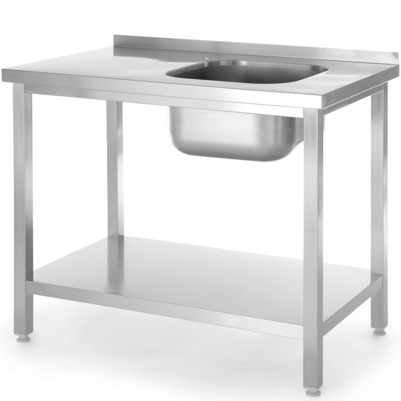 Werktafel Met Spoelbak – RVS Werkbank – Inox Tafel – Keukentafel Met Spoelbak – Spoeltafel Met Plank – Roestvrij Staal – Spoelbak Rechts – 1000x600x850 mm