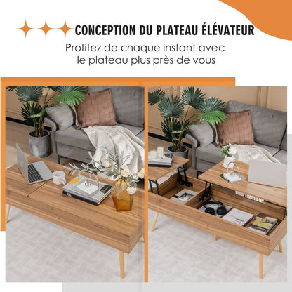 Verstelbare Salontafel – Koffietafel – Bijzettafel – Lounge Tafel – Eettafel – Met Twee Hefbare Trays – Inclusief Verborgen Opbergruimte