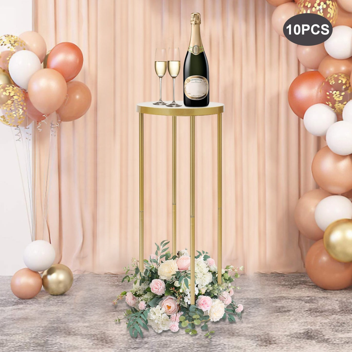 Tafeldecoratie – Bloemenstandaard – Bloemhouder – Tafelpresentatie – Bruiloft Decoratie – Gouden Metalen Standaards – 80 cm Hoog – Robuust Ijzer
