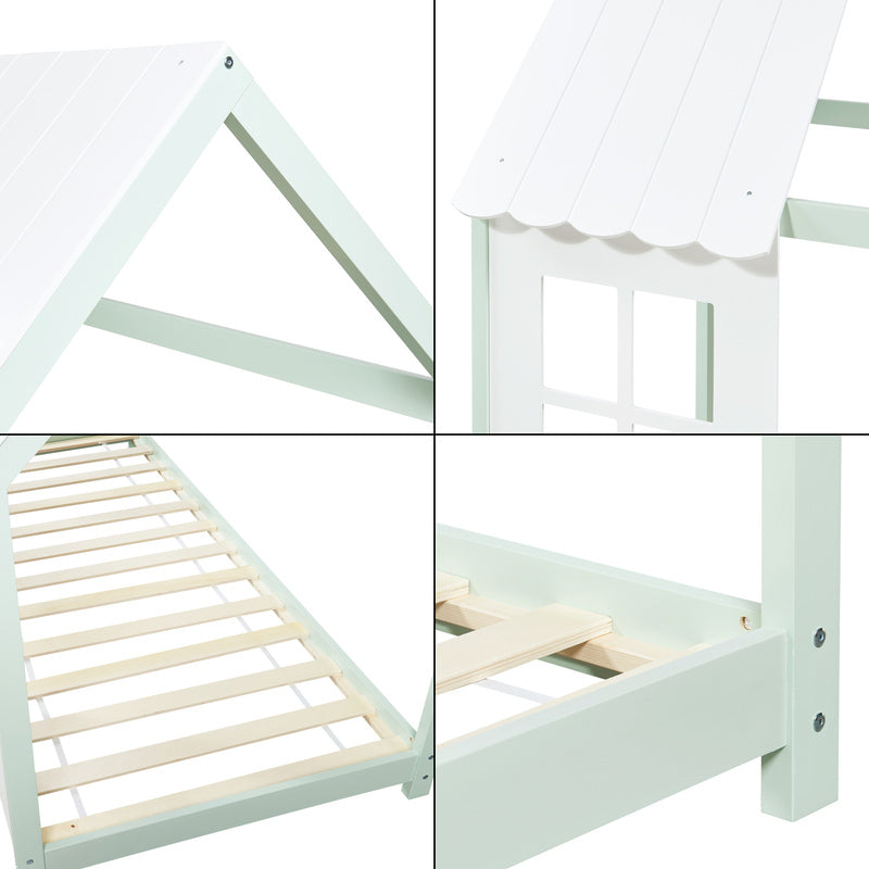 Kinderbed – Huisjesbed – Kinderbedden – Eenpersoonsbed – Speelbed – Massief Hout – Semi-Open Ontwerp – 140x200 cm – Wit