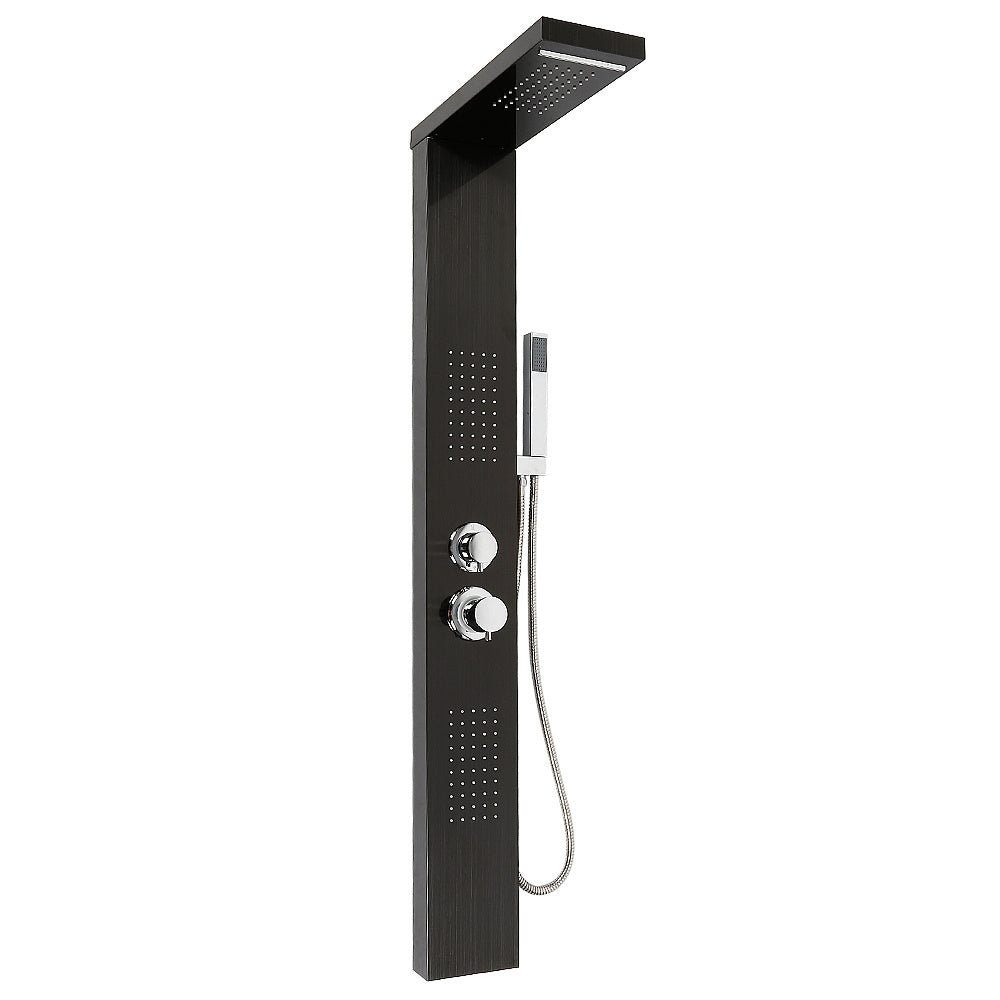 Douchepaneel – Douchekolom – Regendouche – Handdouche – Hydromassage – Zwart RVS – 15x47x130 cm – Waterbesparend