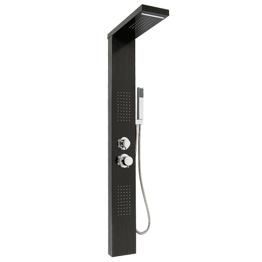 Douchepaneel – Douchekolom – Regendouche – Handdouche – Hydromassage – Zwart RVS – 15x47x130 cm – Waterbesparend