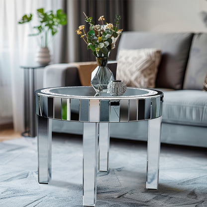 Bijzettafel – Salontafel – Nachtkastje – Tafeltje – Bijzettafeltje – 60x60x50 cm – Spiegelend Glas – Hardhouten Onderstel