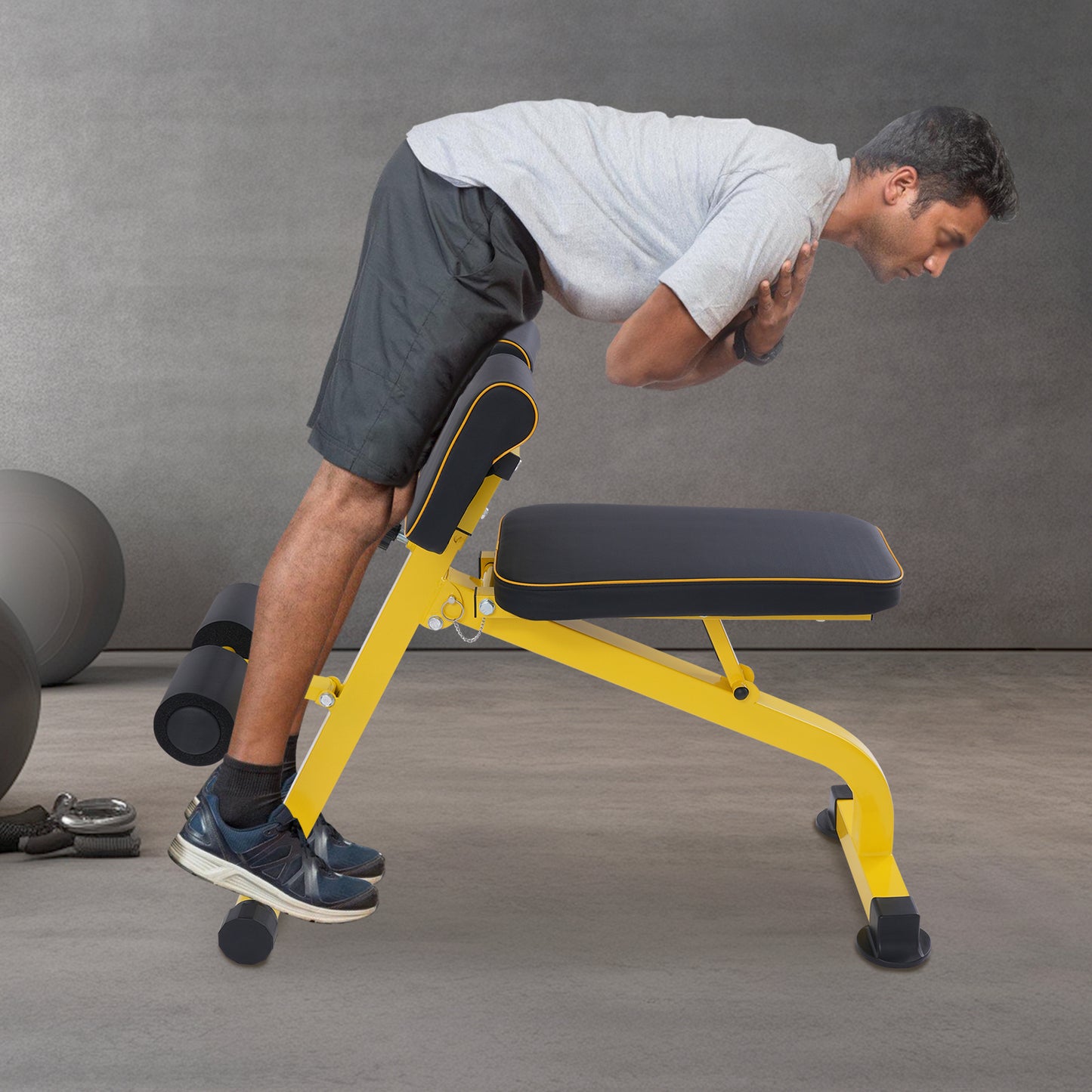 Heavy-Duty Multifunctional Fitness Chair - Adjustable Height (10-Level), Foldable Exercise Equipment with 299.82 KG Weight Capacity, PU Cushioned Seat & Sturdy Base - Home Gym, Squats, Push-Ups, Back Extensions - Space-Saving
