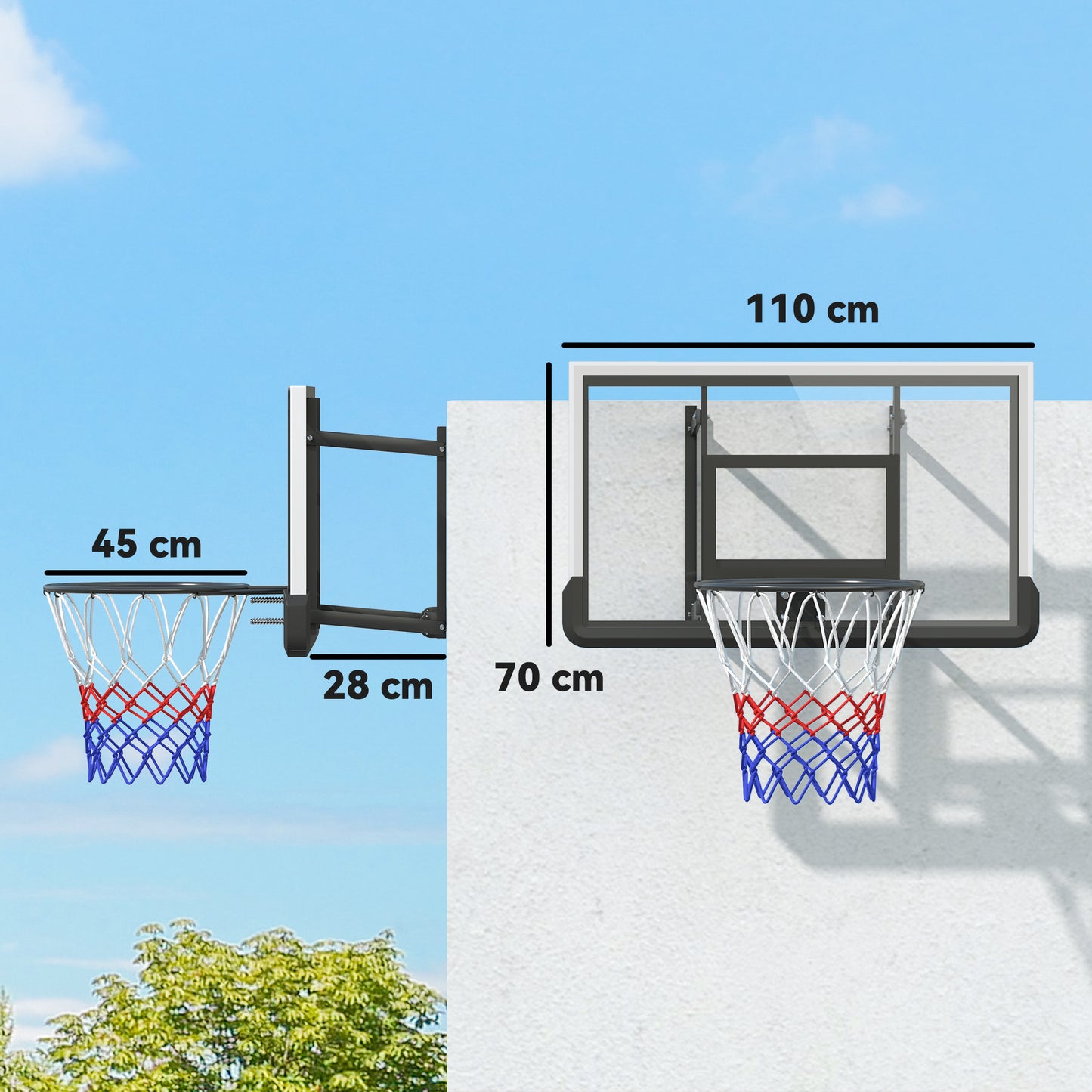 Basketbalkorf – Basketbalring – Basketbalkorf Wandmontage – Basketbalset – Basketbalring Veersysteem – Zwart – Breekbestendig Achterbord – Veerbelaste Basketbalring