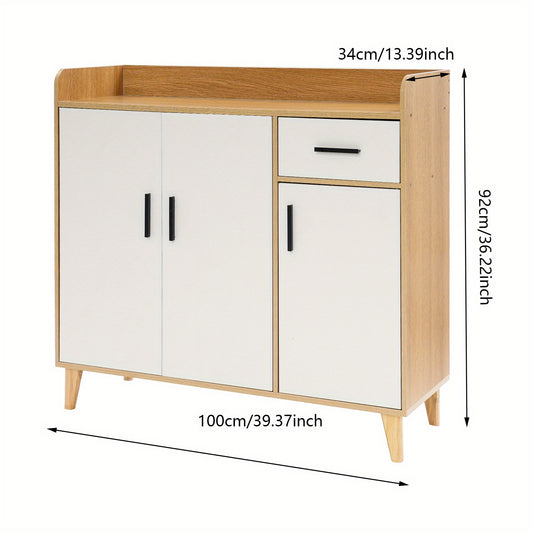 Keukenkast – Opbergkast – Voorraadkast – Kastje – Organiser – Vrijstaande Kast – Verstelbare Planken – Draagvermogen 60 kg – Wit met Houtkleurige Afwerking