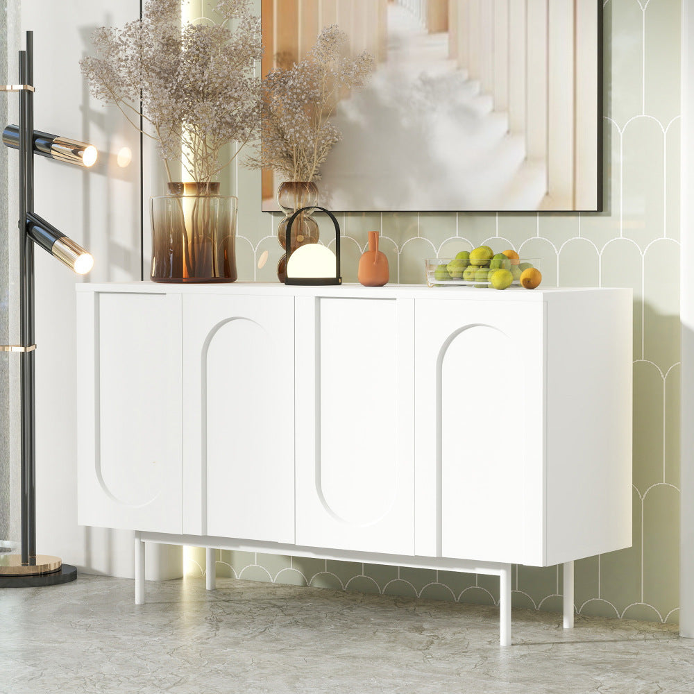 Wit Dressoir – Witte Kast – Opbergkast – Buffetkast – Sideboard – Modern Minimalistisch Design – MDF Duurzaam – 4 Deuren Boogpatroon