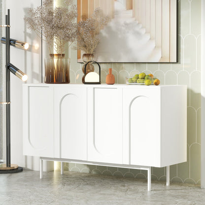 Wit Dressoir – Witte Kast – Opbergkast – Buffetkast – Sideboard – Modern Minimalistisch Design – MDF Duurzaam – 4 Deuren Boogpatroon