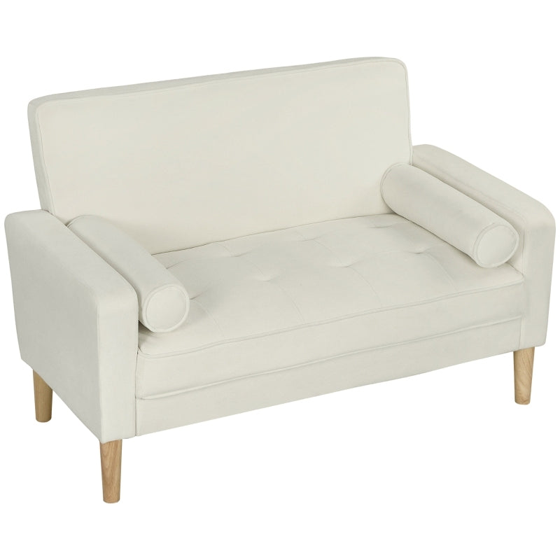 2-zitsbank – Tweezitsbank – Zitbank – Sofa – Loveseat – Crèmekleurig Fluweel – Compact 130 cm Breed – Rubberen Poten