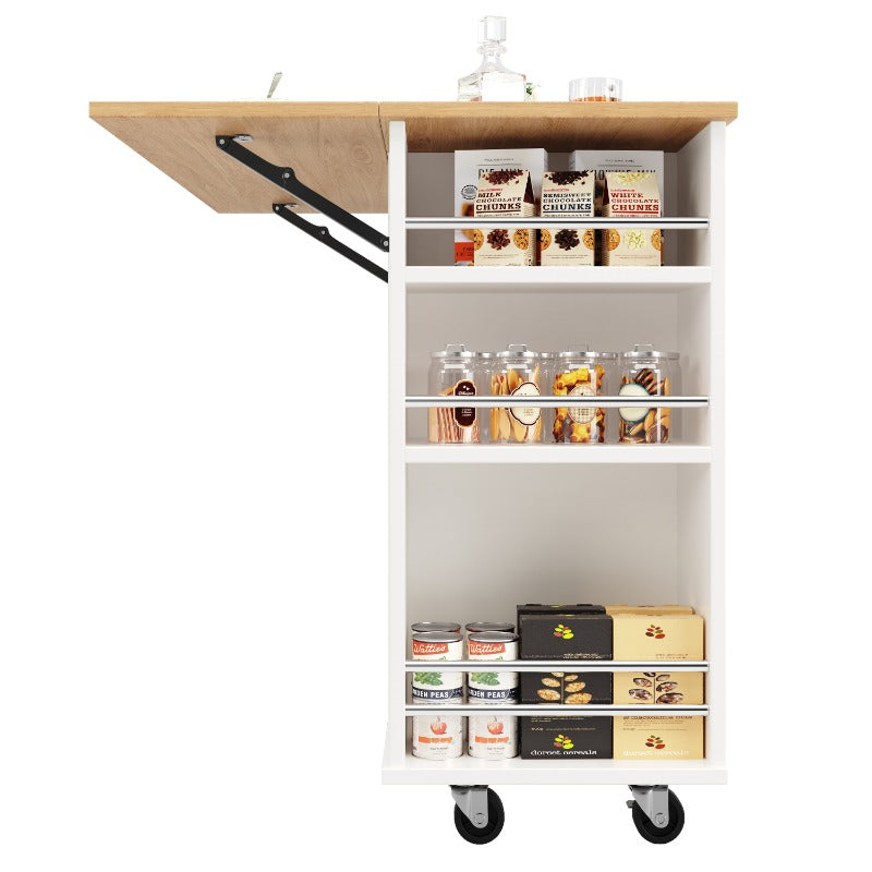 Keukenwagen – Keukentrolley – Serveerwagen – Keukenkast – Keukeneiland – Met Verwijderbare Indelingen – Houten Werkblad – 4 Zwenkwielen Met Rem – Wijnrek & Snackhouder