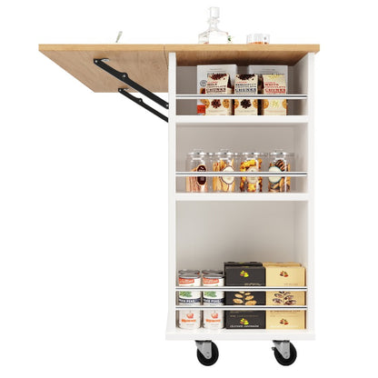 Keukenwagen – Keukentrolley – Serveerwagen – Keukenkast – Keukeneiland – Met Verwijderbare Indelingen – Houten Werkblad – 4 Zwenkwielen Met Rem – Wijnrek & Snackhouder