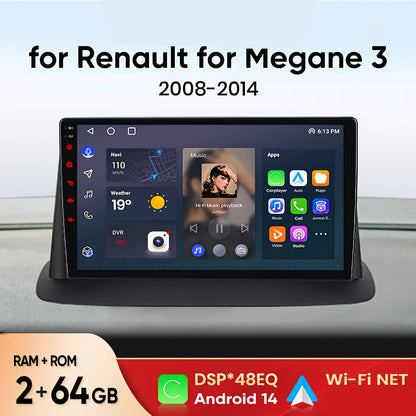 Autoradio Renault Megane 3 – Multimedia Speler – 2-DIN Radio – Smart Car Stereo – Navigatiesysteem – Android Auto – 9 Inch IPS Scherm – 4GB RAM 64GB Opslag