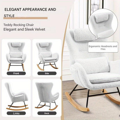 Schommelstoel – Chaise Confortable – Fauteuil – Relaxstoel – Schommelstoel Babykamer – Ergonomische Hoge Rugleuning – Extra Brede Zitting Met Zachte Sponsvulling