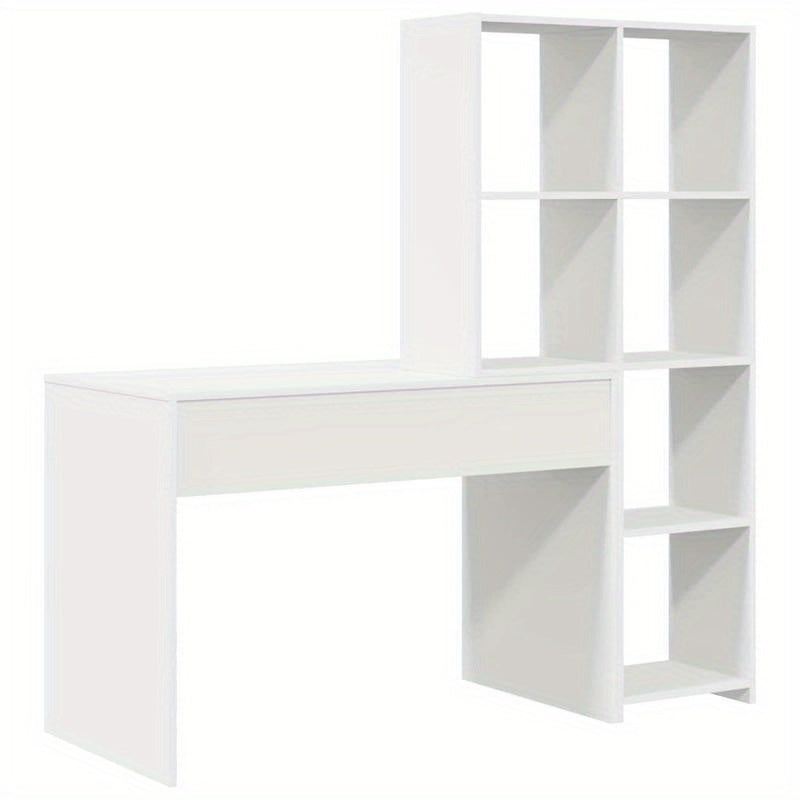 Bureau – Schrijftafel – Computertafel – Werkplek – Meubel – Wit Gelakt – Ruim Werkblad 138,5x55 cm – Met Opbergrekken 143 cm Hoog