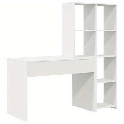 Bureau – Schrijftafel – Computertafel – Werkplek – Meubel – Wit Gelakt – Ruim Werkblad 138,5x55 cm – Met Opbergrekken 143 cm Hoog