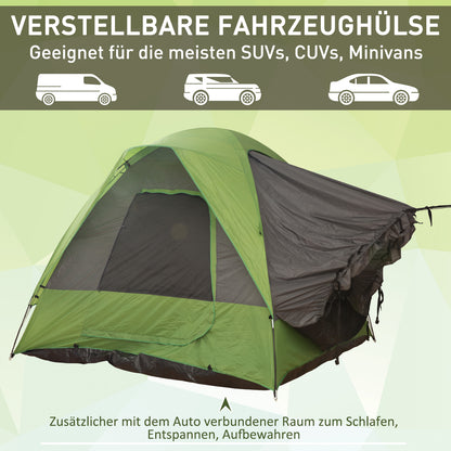 Groene Tent – Kampeertent – Reistent – Autotent – Buitentent – 4-5 Persoons – Stevig Polyester & Lichtgewicht Glasvezel Frame – Ruime Stahoogte 230 cm