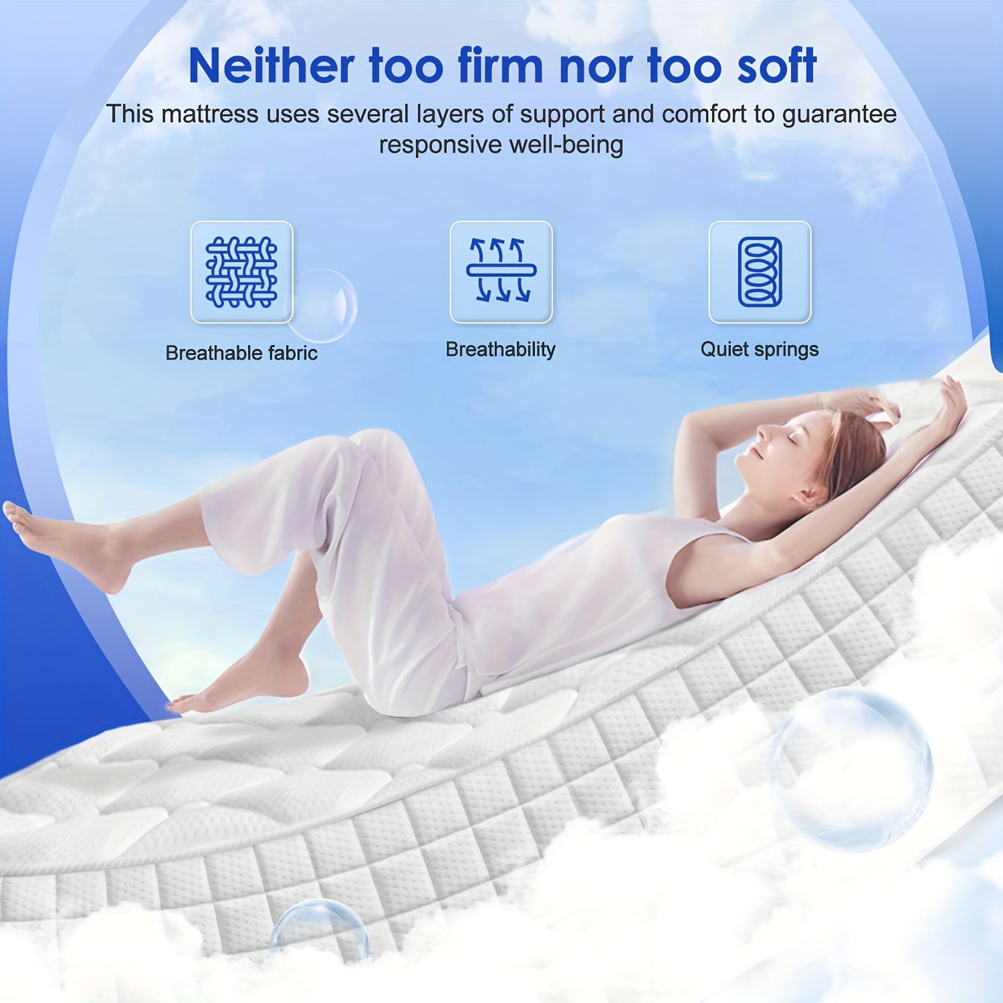 Authmic Mattress with 7-zone Firmness Levels H2 And H3, Individually Pocketed Spring Mattress with Memory Foam, Breathable And Ergonomically Designed Spring Core Mattress.