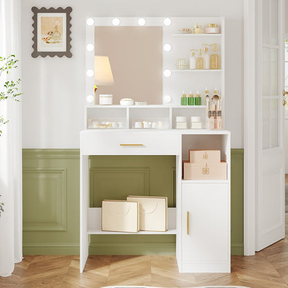 Kaptafel – Make-up Tafel – Cosmeticatafel – Opmaaktafel – Dressing Table – Met Spiegel en 10 LED-lampen – 3 Verstelbare Lichtstanden en Veel Opbergruimte