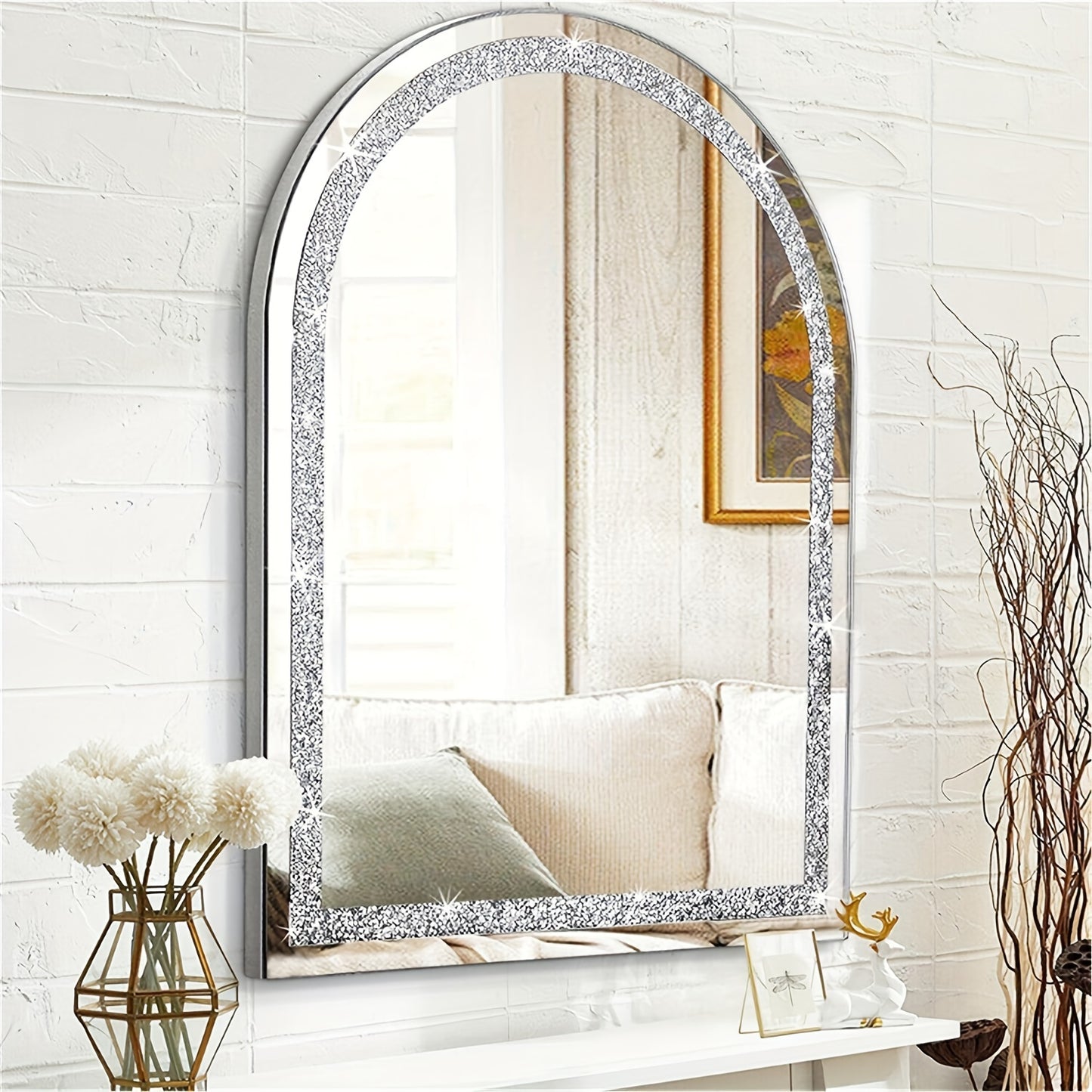 Wandspiegel – Passpiegel – Badkamerspiegel – Hangspiegel – Woonspiegel – Boogvormig Design – 60x90 cm Kristalhelder Glas
