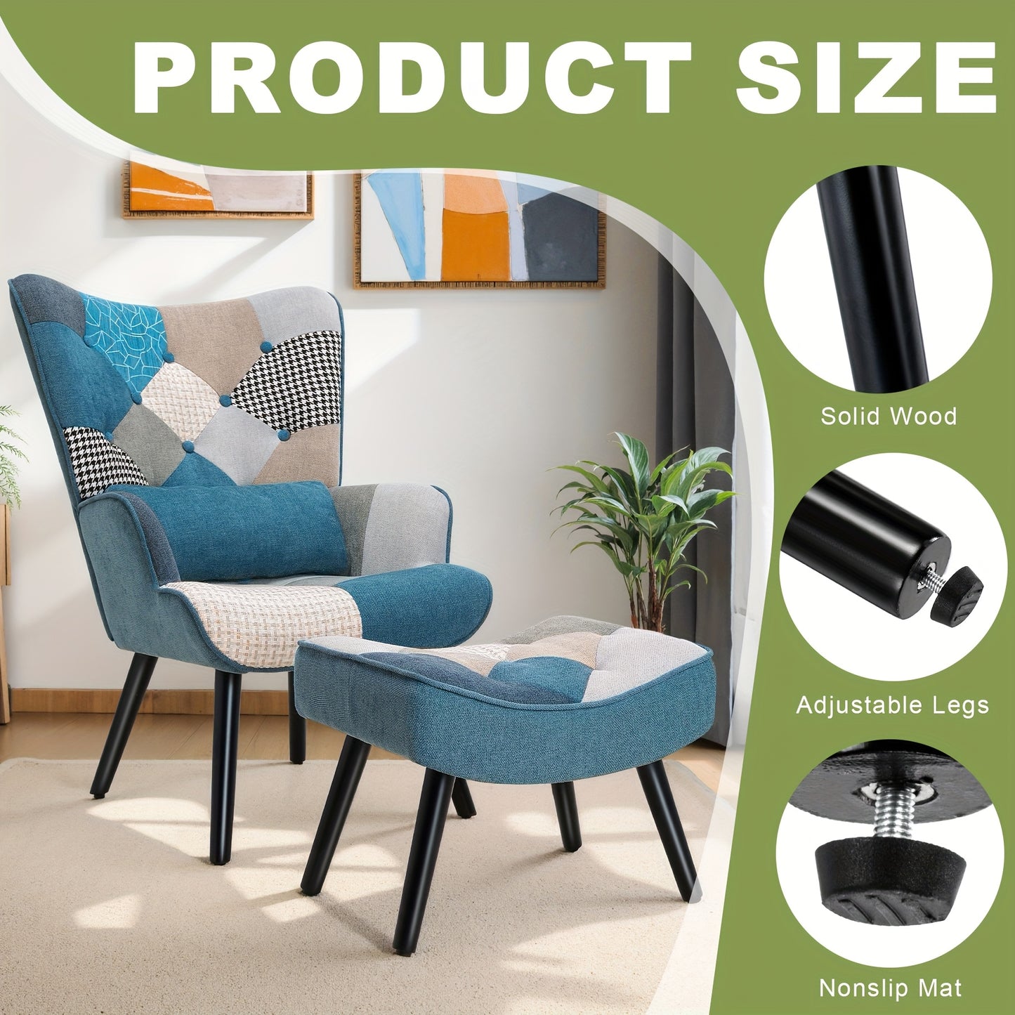Fauteuil – Stoel – Lounge Chair – Relaxstoel – Blauw Linnen Fauteuil – Ergonomische Rugleuning – Inclusief Voetenbank