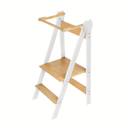 Opstapje – Opstapkrukje – Keukentrapje – Huishoudtrap – Inklapbare Trap – Metalen Frame & Houten Treden – 88 cm Hoog