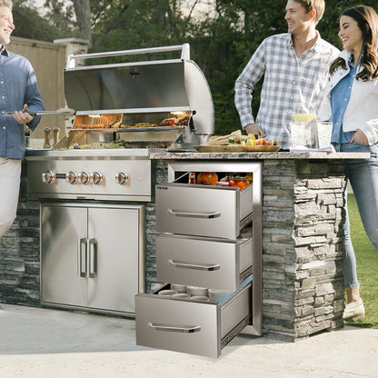 bbq lades – buitenkeuken lades – opberglades – uitvalschuifladen – bbq eiland opbergruimte – roestvrij staal – 3-laags ruime lades