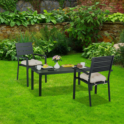 Tuinstoelen – Balkonstoelen – Terrasstoelen – Buitenstoelen – Tuinmeubilair – Set Van 2 – Zwart Met Houtlook – Weerbestendig Staal En HDPE