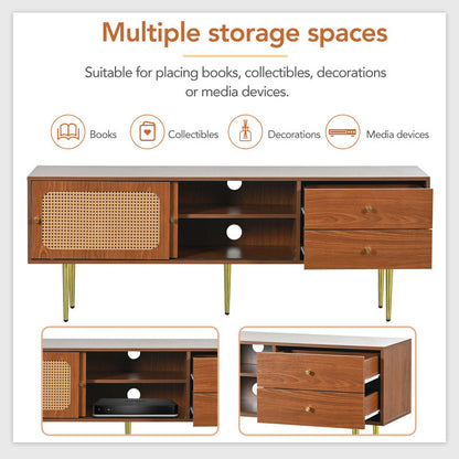TV-meubel – Tv-Meubel Met Laden – Tv-Kast – Salontafel – Media Meubel – Walnoot Afwerking – Stevige Metalen Poot – 160x40x60 cm