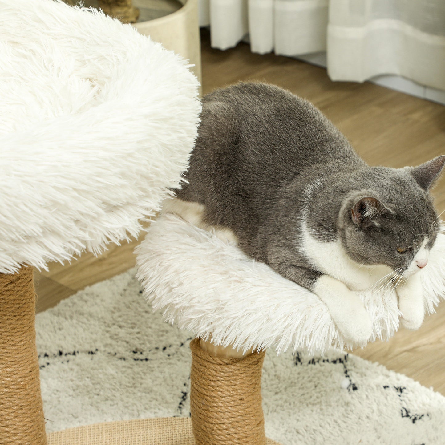 Krabpaal – Kattenboom – Katzenkratzbaum – Krabmeubel – Kattenmeubel – Wit – Met Zacht Wasbaar Kattenbed – Stevige Houten Constructie