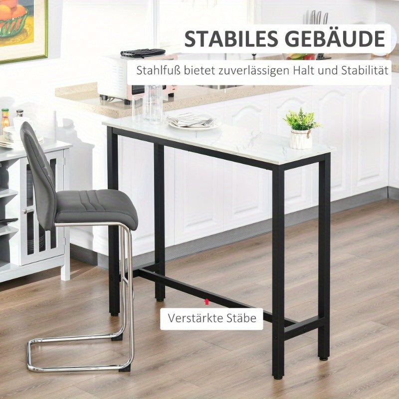 Bartafel – Bartafels – Statafel – Keukentafel – Eettafel – Verstelbare Hoogte – Marmerlook MDF Blad – Zwart Stalen Frame – 120x40x100 cm