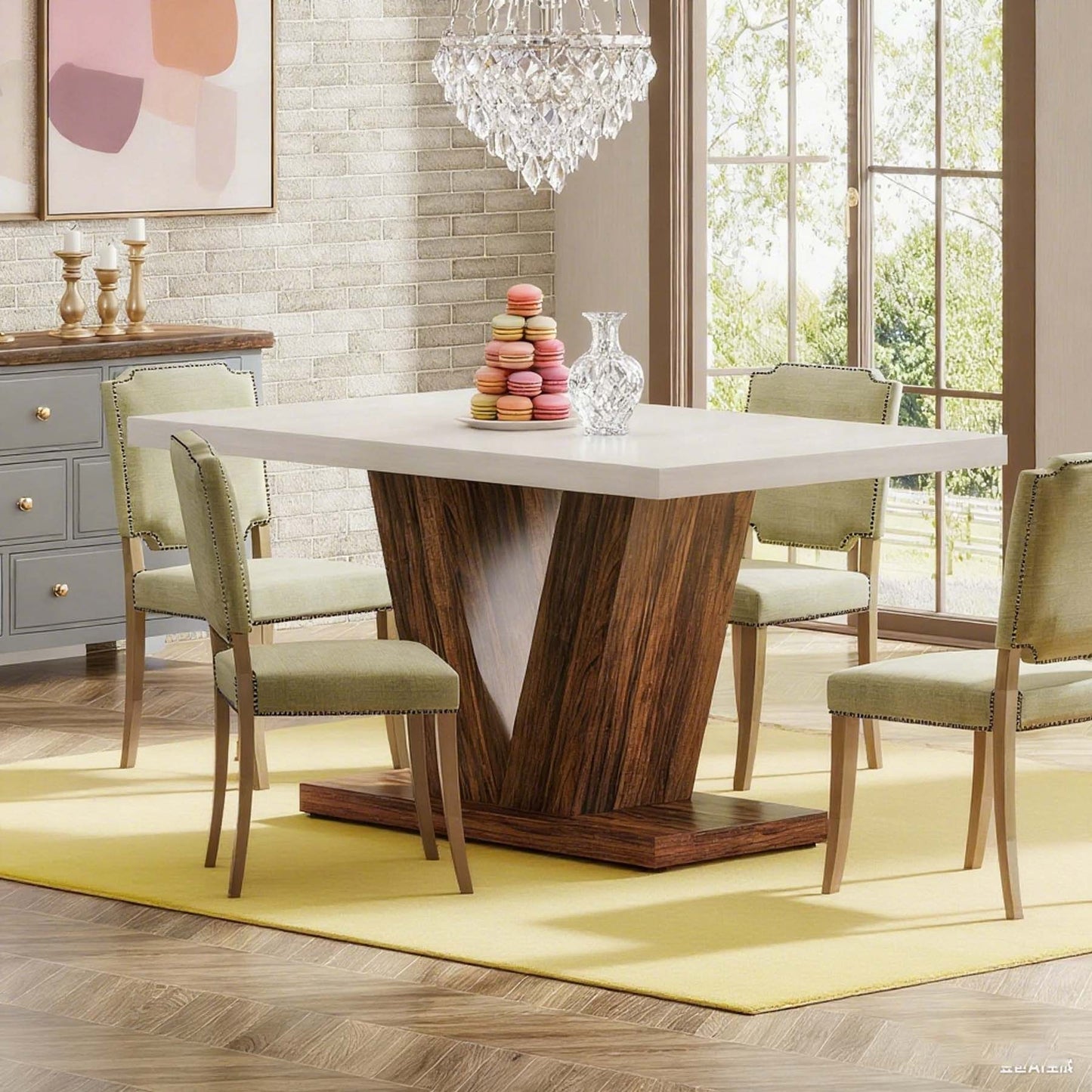 Eettafel – Tafel – Werktafel – Vergadertafel – Bureau – Wit Met Bruin Houten Frame – Compact 120 cm – Stevig En Slijtvast Hout