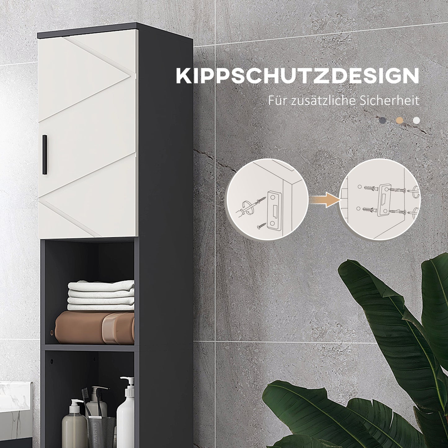 Badkamerskast – Badkamermeubel – Opbergkast – Toiletkast – Douchekast – Donkergrijs – Verstelbare Planken – Hoogwaardig Spaanplaat