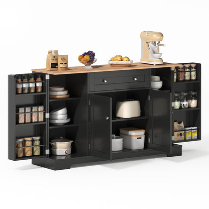 Buffetkast – Dressoir – Opbergkast – Serveerkast – Keukenkast – Modern Design – 138 CM Breed – Verstelbare Planken – Kantelbeveiliging – Zwart