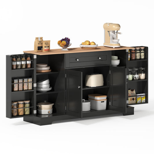 Buffetkast – Dressoir – Opbergkast – Serveerkast – Keukenkast – Modern Design – 138 CM Breed – Verstelbare Planken – Kantelbeveiliging – Zwart