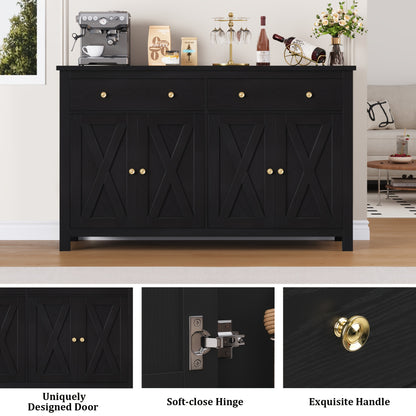 Dressoir – Buffetkast – Opbergkast – Keukenkast – Sideboard – Hout – Verstelbare Planken – 68 cm Hoog - Zwart