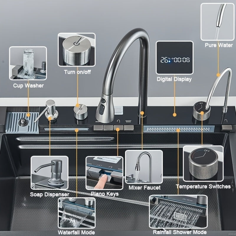 Keukenspoelbak – Spoelbak – Gootsteen – Wasbak – Inbouwspoelbak – RVS Materiaal – Multifunctioneel Met Kraan En Zeepdispenser