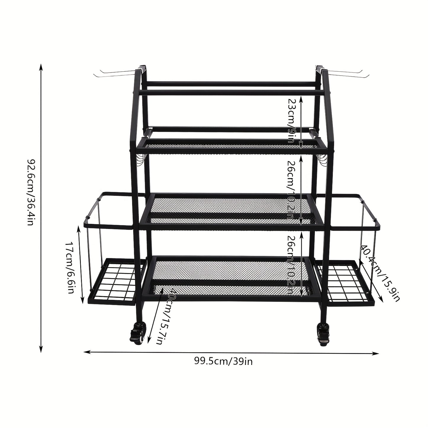 Dumbbellrek – Halterrek – Fitnessrek – Gewichtenrek – Home Gym Organizer – Stalen 3-Laags Rek Met 4 Wielen – Zijhaken Voor Springtouwen en Handdoeken