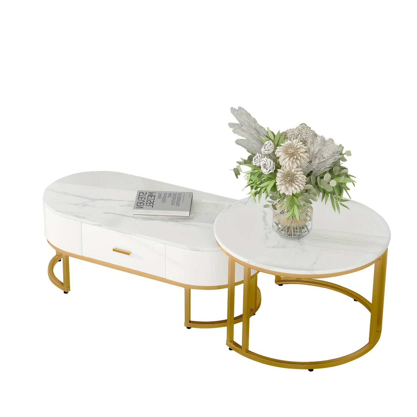 2pcs Modern Metal Coffee Table Suitable for Living Room - Heavy-Duty Assembly Frame, Minimalist Space-Saving, Table