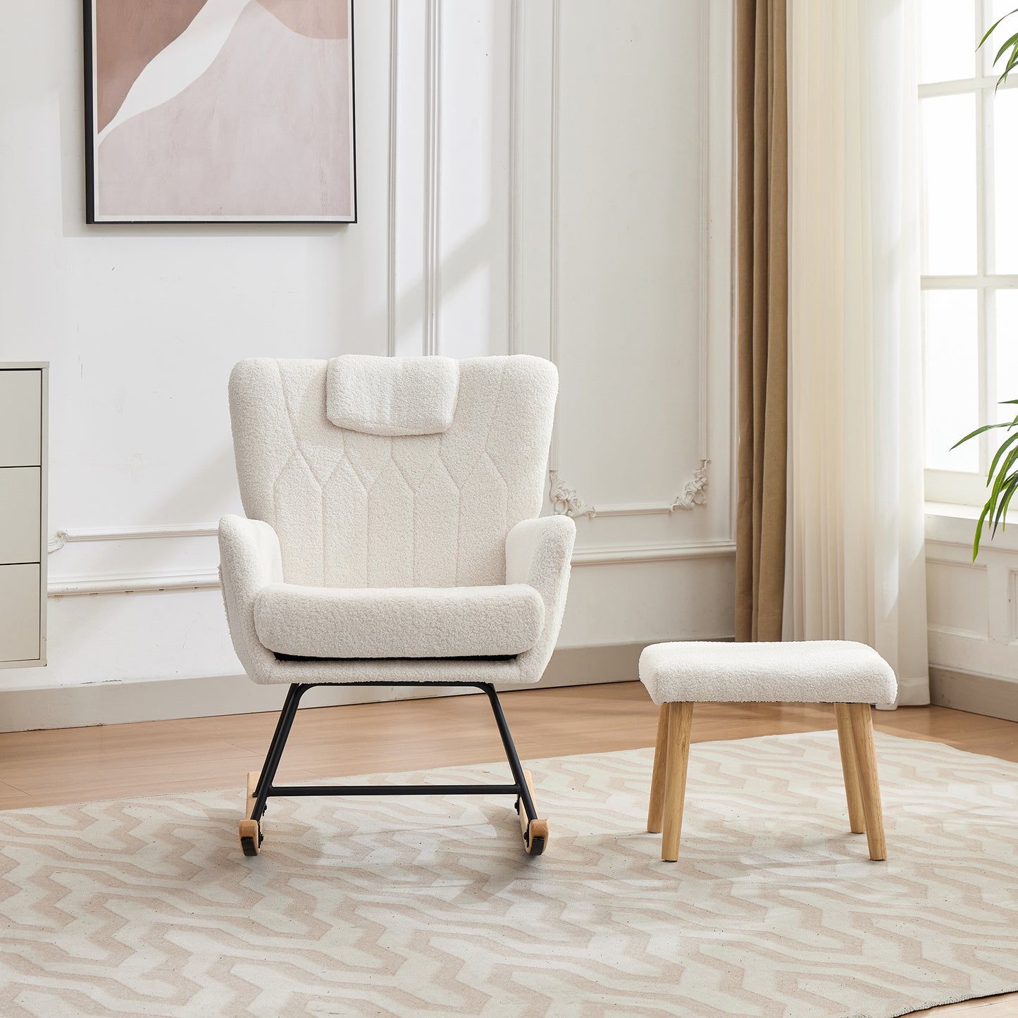 Schommelstoel – Relaxstoel – Lounge Stoel – Zetel – Fauteuil – Wit – Ergonomisch Met Voetenbank – 30 Graden Schommelbeweging