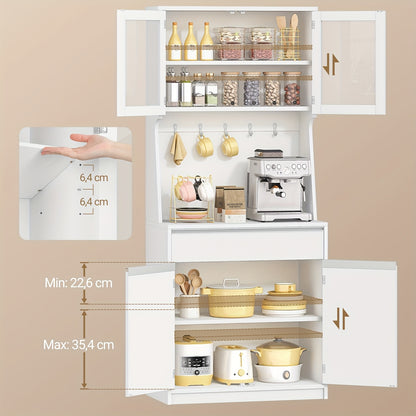 Keukenkast – Hoge Kast – Opbergkast – Keukenopberger – Buffetkast – Verstelbare Planken – 40x75x180 cm Wit – Modern Design
