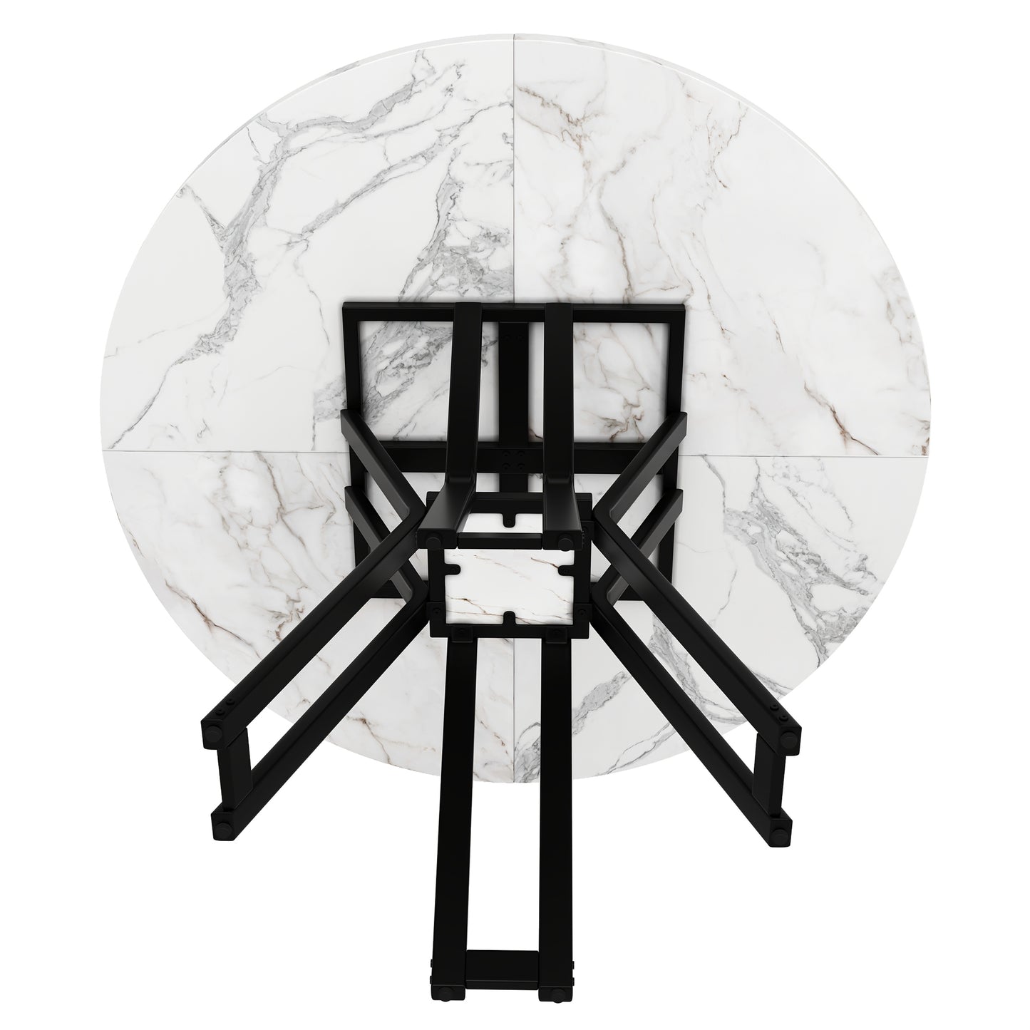 Round Dining Table | 100 x 100 x 76 cm, Lightweight yet Luxurious, Accommodates 4-6 People, Ideal for Studying, Dining, or Working in Dining Room or Living Room, White, Metal Frame, Space-Saving Design