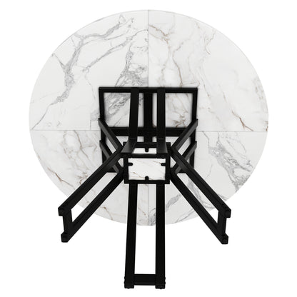 Round Dining Table | 100 x 100 x 76 cm, Lightweight yet Luxurious, Accommodates 4-6 People, Ideal for Studying, Dining, or Working in Dining Room or Living Room, White, Metal Frame, Space-Saving Design