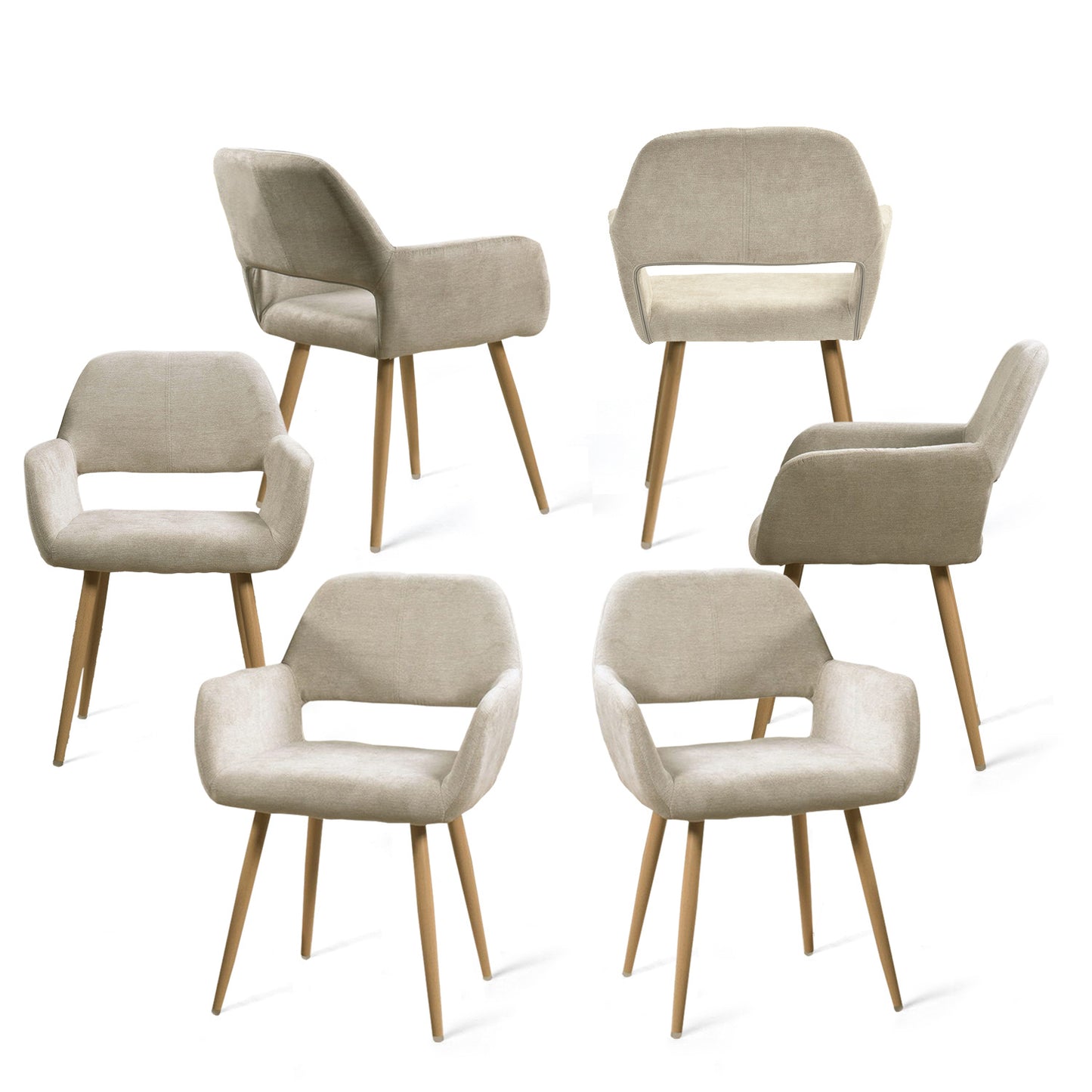 Scandinavische Eetkamerstoel – Stoel – Armstoel – Keukenstoel – Woonkamerstoel – Set van 6 Beige – Ergonomisch Design – Metalen Poten