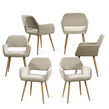 Scandinavische Eetkamerstoel – Stoel – Armstoel – Keukenstoel – Woonkamerstoel – Set van 6 Beige – Ergonomisch Design – Metalen Poten