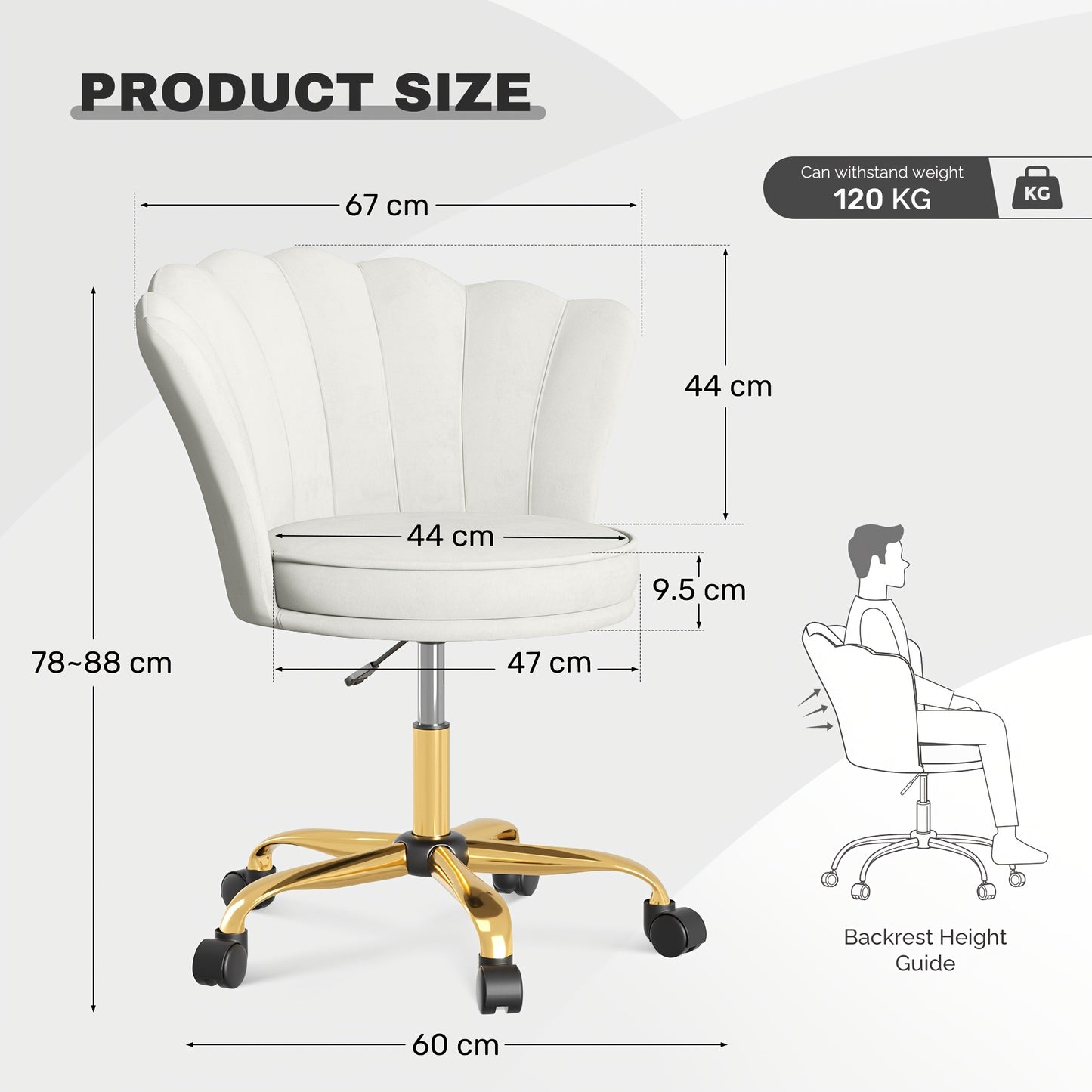 Bureaustoel – Office Chair – Draaistoel – Bureaustoelen – Verstelbare Stoel – Beige Velvet – 360° Draaibaar – Memory Foam Zitting – Max 120 kg Belastbaar