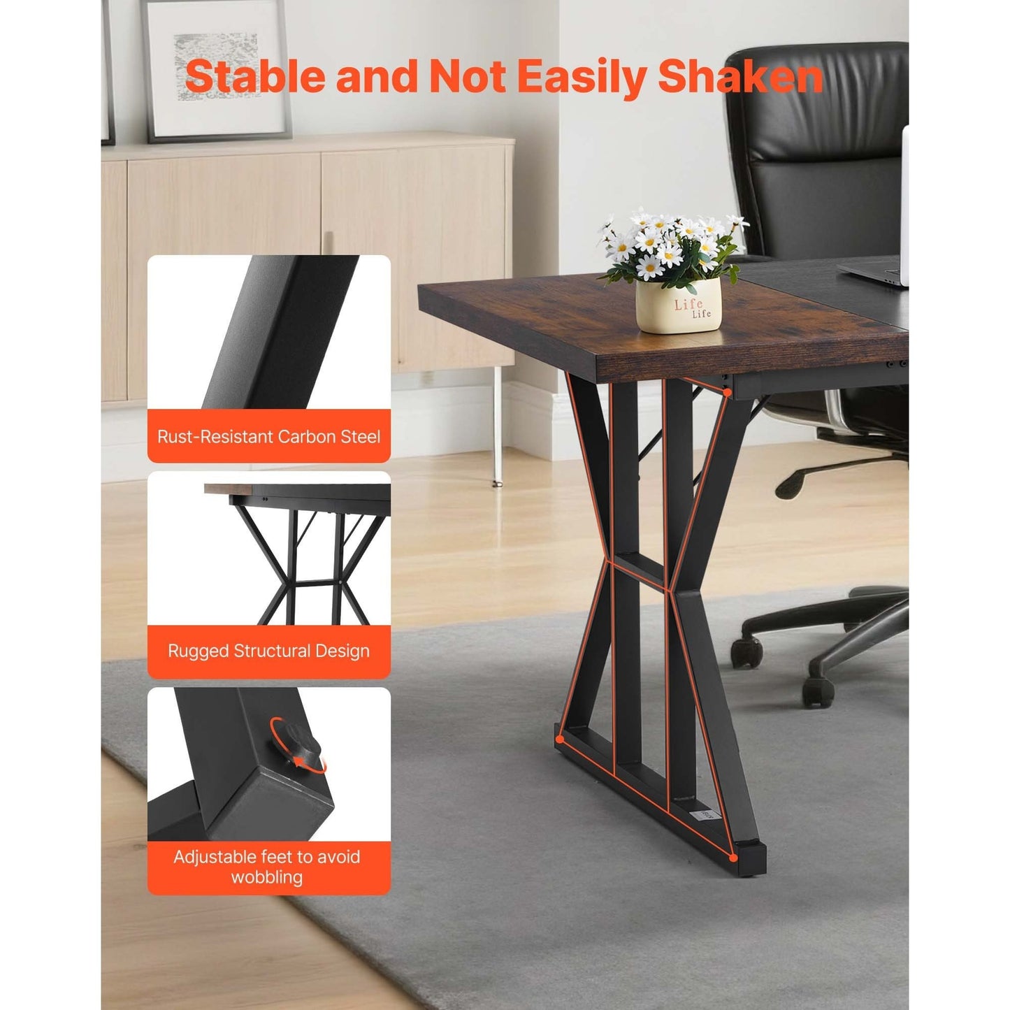 Grote Computerbureau – Bureautafel – Werkplek – Schrijftafel – Laptoptafel – Rustiek Bruin & Zwart – Stevig Carbonstaal Frame – 180x80 cm Groot Werkblad
