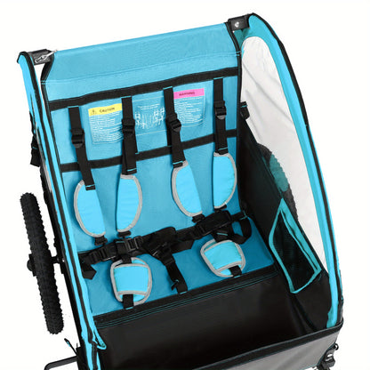 Fietskar 2-in-1 – Fietsaanhanger – Kinderfietsaanhanger – Tweepersoons Fietskar – Bagagekar – Blauw – Veilige Vering – Inklapbaar En Eenvoudig Te Monteren