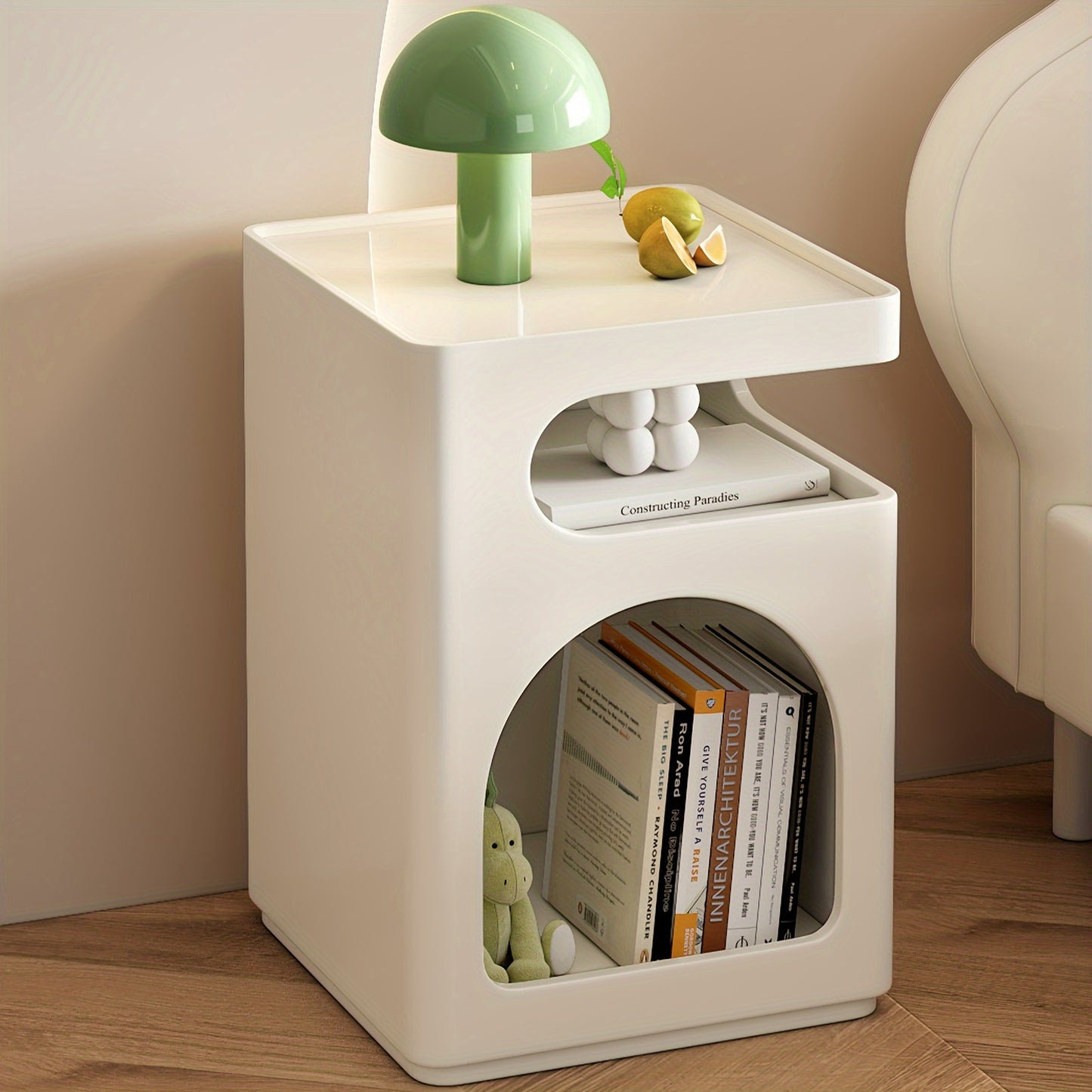 Bijzettafel – Bijzettafeltje – Salontafel – Nachtkastje – Banktafel – Compact Formaat – Hardhouten MDF Blad – Milky White – Open Opbergruimte – Eenvoudige Montage