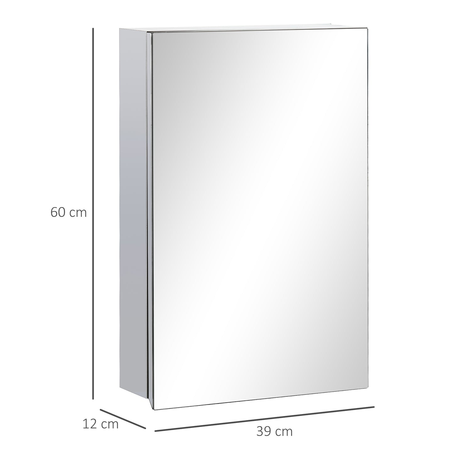 Badkamerspiegel – Spiegelkast – Badkamerkast – Wandspiegel – Opbergkast – Roestvrij Stalen Frame – 39x12x60 cm – 3 Planken